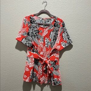 Jessica London‎ Women’s Tropical Floral Rad White Black Women's Top 22W Vacay